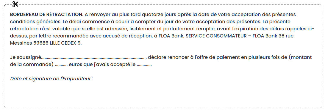 Bordereau de rétractation